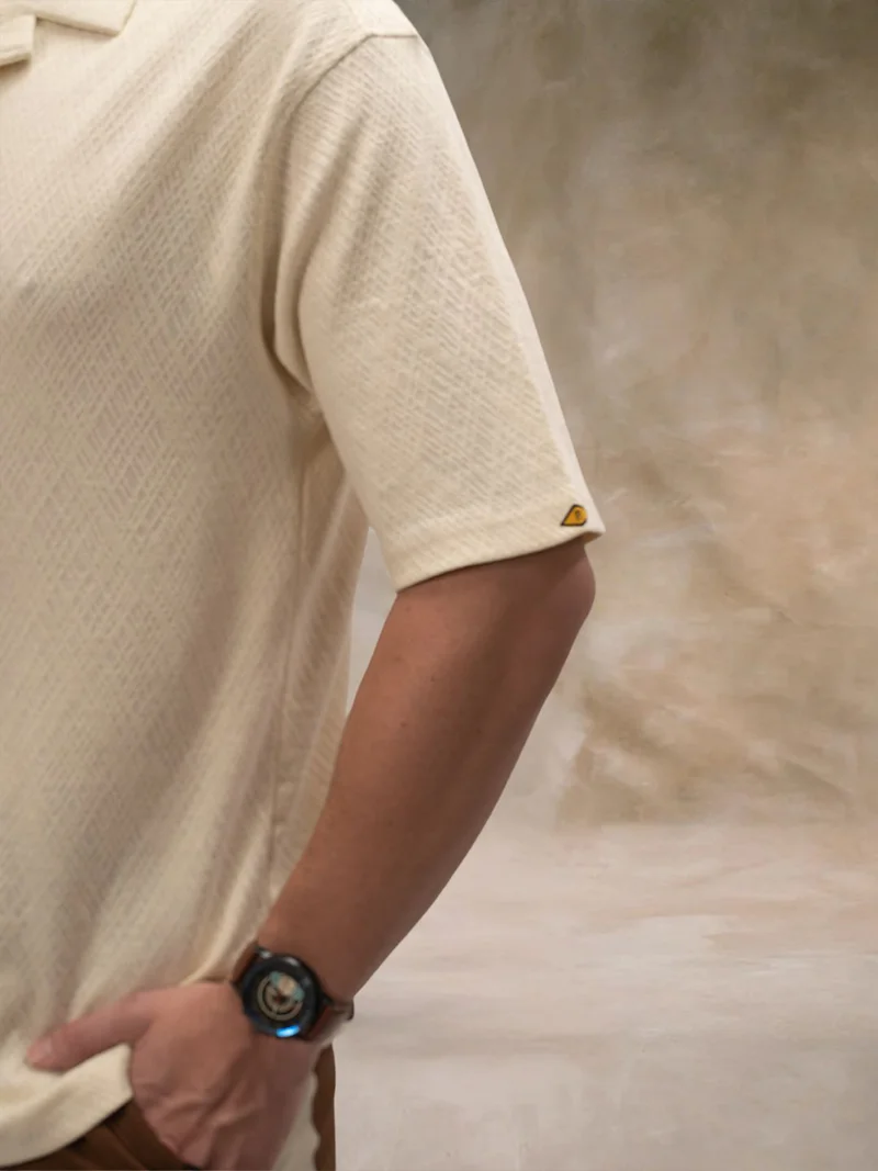 Maniac  Maniac Mens Marble Texture Collared Neck Half Sleeve Cream Cotton Polo Shirt for Men | Best Price UAE